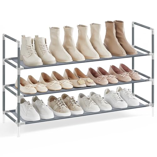 SONGMICS 3-Tier Slim Shoe Rack for Hallway & Closet, Grey