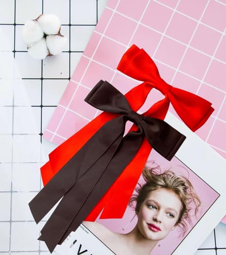 Black Hair Bows for Women - 2Pcs Satin Silk Hair Ribbon Bow Clips