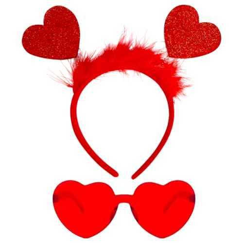Red Heart Headband and Glasses Set for Wedding and Party Decor