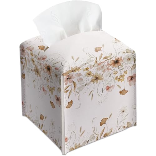 Wildflowers Floral Tissue Box Cover - Premium Leather Case for Home & Office