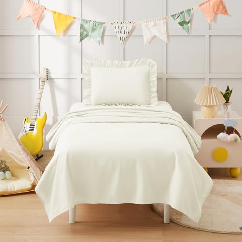 KKJIAF 3 Piece Toddler Sheet Set - Soft Microfiber with Ruffle Pillowcase