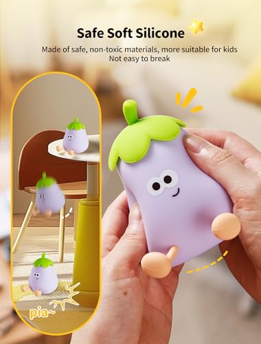Eggplant Night Light - Cute Silicone Lamp, Dimmable LED for Kids