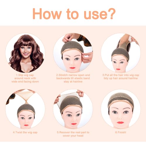 Sibba 10 Pcs Nude Wig Caps for Women - Large Mesh Elastic Hair Nets