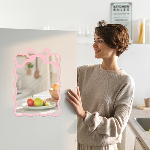 FYSUIMU Pink Bow Acrylic Wall Mirror - 5.5x7.5 Inch Self-Adhesive