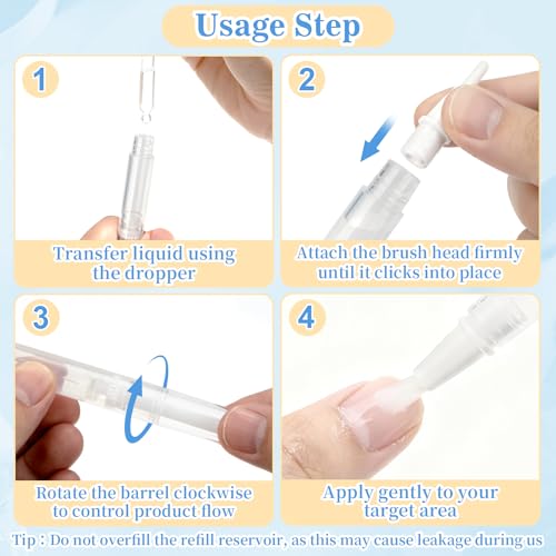 RAQEHO Empty Cuticle Oil Pens 5-Pack 3ml - Transparent Twist Applicators with Brush Tip for Nail Care and Cosmetics