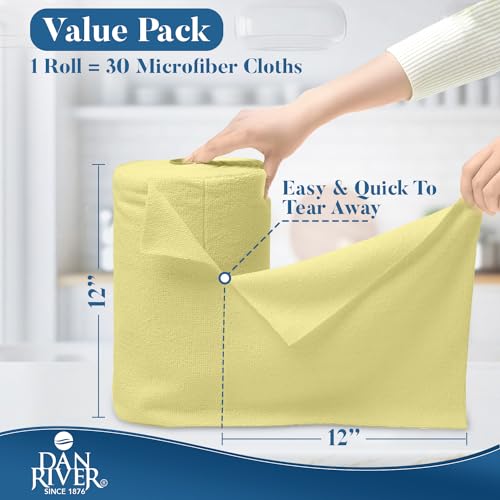DAN RIVER Microfiber Cleaning Cloths - 30 Pack, 12x12 Inch Lint-Free Towels for Home & Car Cleaning