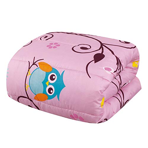 Sapphire Home 6 Piece Owl Bedding Set for Girls, Kids Bed in a Bag, Comforter Set with Bed Sheets, Pillow Case, Toy Pillow, Toddler Bedroom Kit, Owl Room Decor for Girls, Twin Size