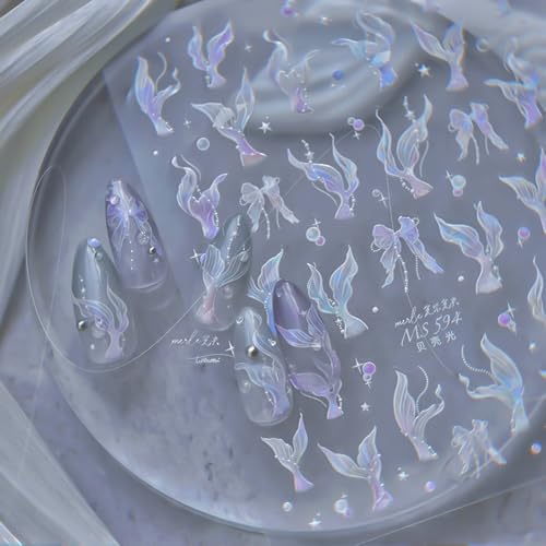 5D Embossed Mermaid Nail Stickers Self-Adhesive Bowknot Manicure Decals