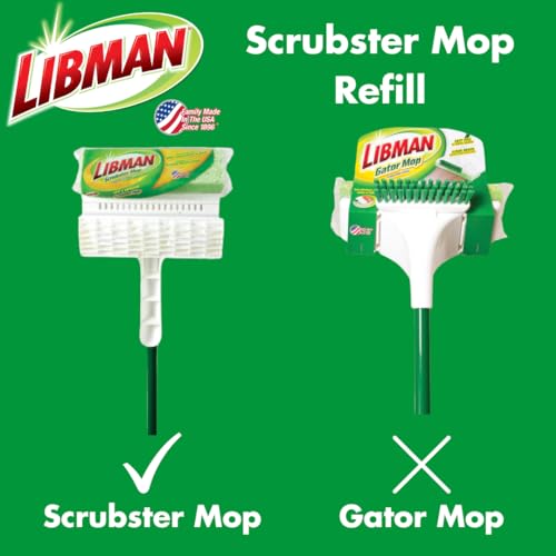 Libman Scrubster Mop Refill Pack, Three #3105 Refills Extra-Absorbent, Cellulose Coated Sponge Replacement Heads for The Libman Scrubster Mop, 3 Pack