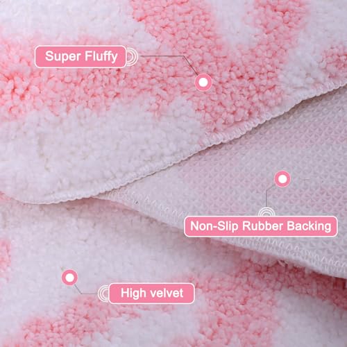 Pink Bow Bath Mat - Non-Slip, Absorbent & Washable Rug for Bathroom, Kitchen & Bedroom (20 x 32 inches)