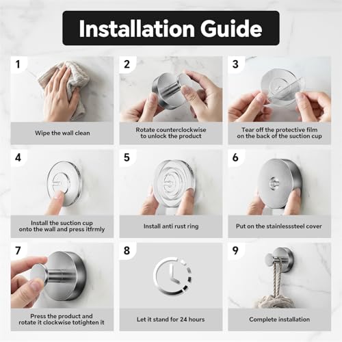 Heavy Duty Suction Cup Hooks for Bathroom - 4 Pack, Brushed Nickel