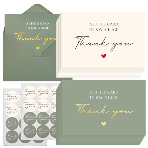 36 Pack Green Thank You Cards with Envelopes, 4x6 Inch Bulk Stationery