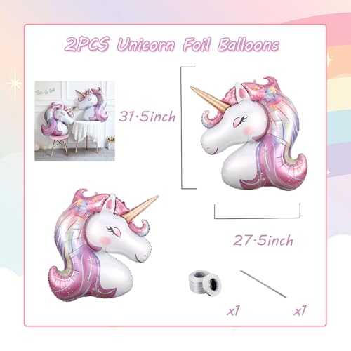 Unicorn Foil Balloons - 2 Pack Large Rainbow Party Decorations