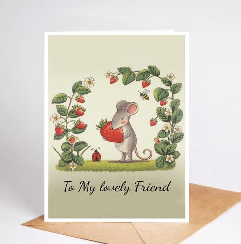 Funny Mouse and Ladybug Birthday Card for Friends 5x7