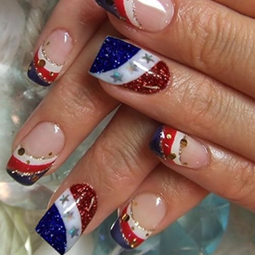 Independence Day Short Square Press on Nails Patriotic False Nails