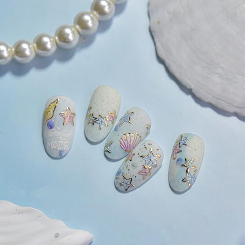 5D Embossed Marine Life Nail Stickers - Shell & Starfish Self-Adhesive Decals