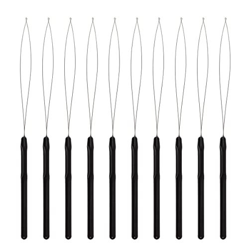 Hair Extension Loop Needle Threader Pulling Hook Tools 10 Pcs Black