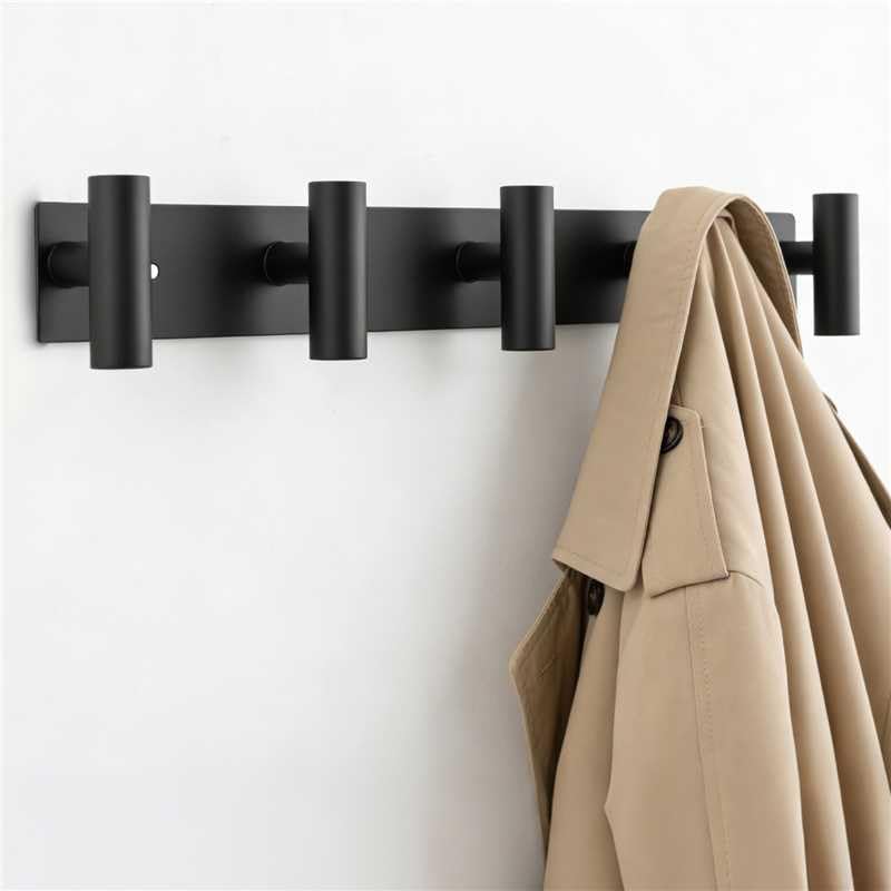 Black Wall Mounted Coat Rack with 5 Hooks - Heavy-Duty Towel Hanger