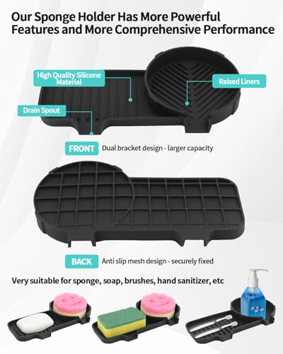 2-in-1 Silicone Sponge & Soap Holder with Drain Tray - Kitchen & Bathroom Organizer