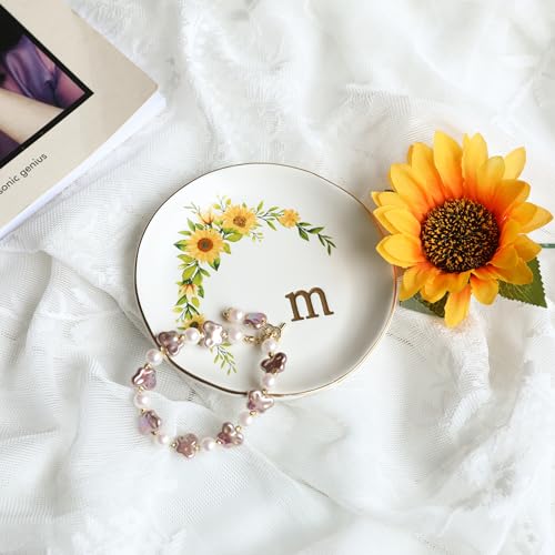 COLLECTIVE HOME Ceramic Jewelry Tray, 4.75" Sunflower Dish - Gift for Women