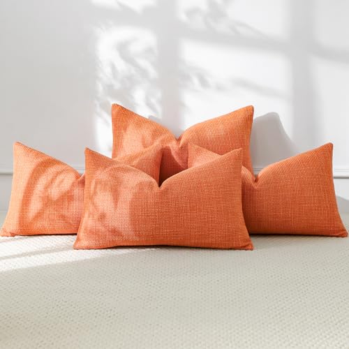 OTOSTAR 4-Pack Linen Decorative Throw Pillow Covers, 12x20 Inch, Orange