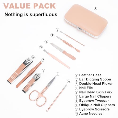 ONEHERE 9-Piece Professional Manicure and Pedicure Grooming Kit with Travel Case