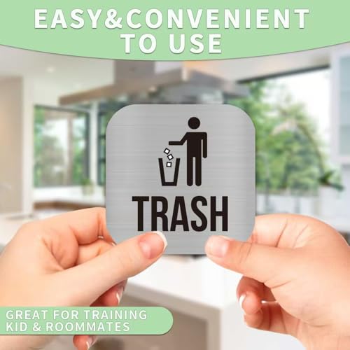 2 Pack Square Magnetic Recycle and Trash Bin Stickers, Brushed Silver