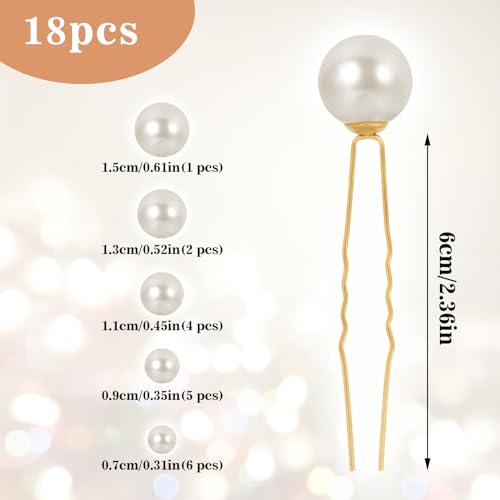 Lusofie 18Pcs Pearl Bobby Pins U Shaped Gold Hair Pins for Wedding Bridal