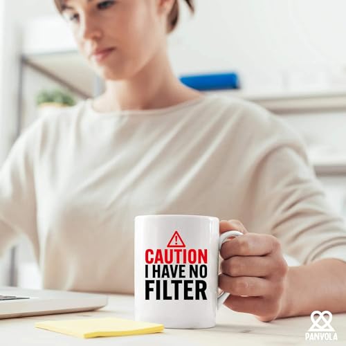 11 oz White Ceramic Mug - Caution I Have No Filter Sarcastic Drinkware