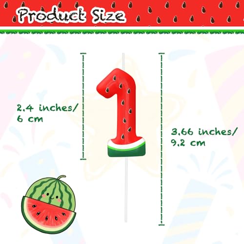 Number 1 Watermelon Birthday Candle - Fruit Themed Cake Topper