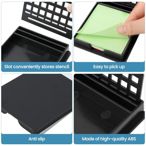 LORGVEXN Sticky Note Holder with 5 Stencils - 3x3 Office Memo Dispenser Black