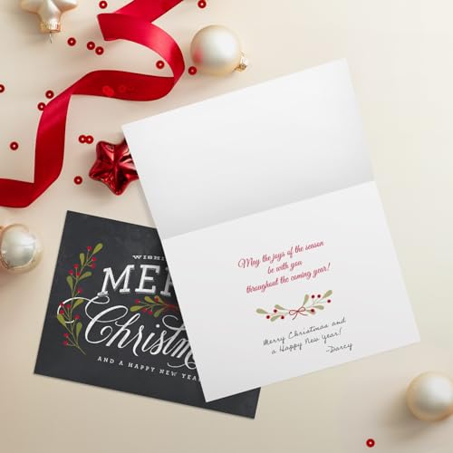 Celebrate the Season Chalkboard Christmas Greeting Cards Set - 25 Assorted Holiday Designs with Envelopes