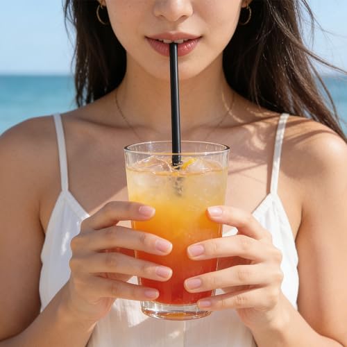 Black Plastic Cocktail Straws 5.12 Inch Pack of 100 - Disposable Drinking Straws
