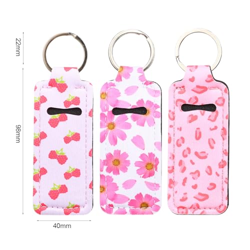 Caiqicome Cotton Chapstick Holder Keychain 3 Pack Lip Balm Pouch