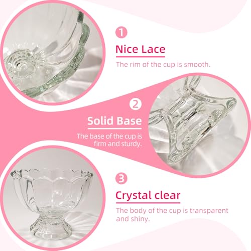 Nirvany 5oz Vintage Glass Dessert Bowls - Set of 2 Heavy Base Sundae Cups