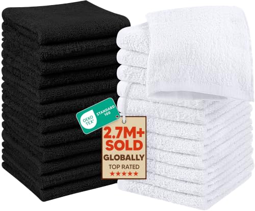 Utopia Towels 24 Pack Washcloths - 12x12 in Cotton, Grey & White