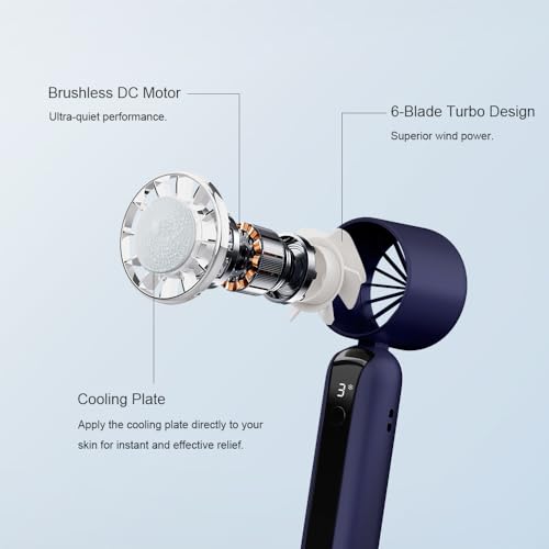 QYUOEY Blue Handheld Mini Portable Fan with Ice Cooling, USB Rechargeable, Up to 13H Runtime