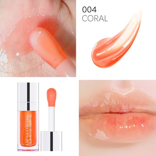 XTJXTJ Hydrating Lip Glow Oil - Moisturizing Lip Tint & Gloss 004 Coral