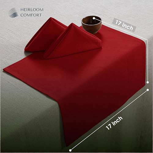 Red Cloth Napkins 17 x 17 Inch Set of 12 - Soft, Absorbent, Reusable Table Linens