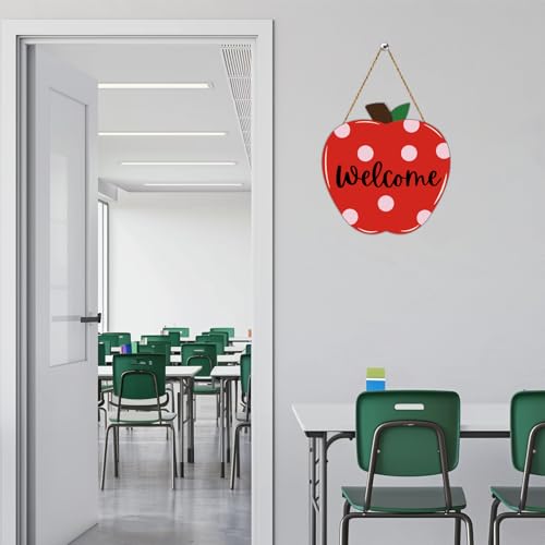 Wooden Apple Welcome Sign for Classroom - Back to School Door Decoration