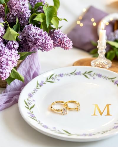 Personalized Ceramic Jewelry Dish Ring Holder - Floral Design J
