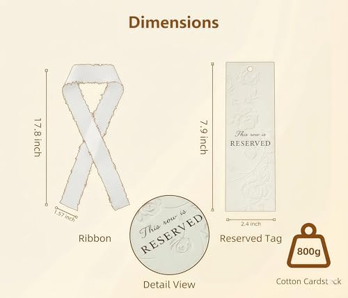 12 Pack Wedding Reserved Signs with Ribbons - Elegant Hand-Embossed Cardstock for VIP Guests