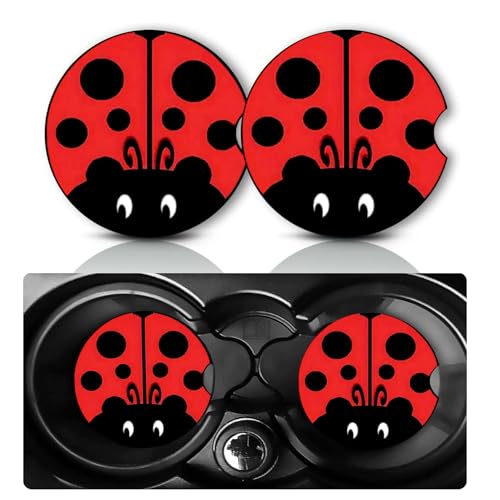 Red Ladybug Car Cup Holder Coasters - 2.75 Inch Anti-Slip Neoprene Mats