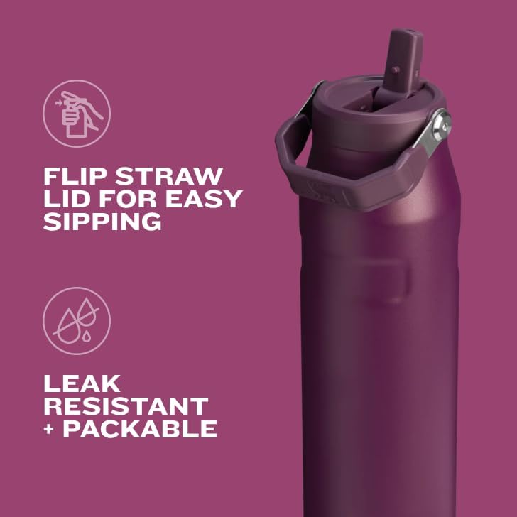 Stanley IceFlow Water Bottle 24 OZ - Insulated Stainless Steel with Built-In Straw | Lightweight & Leak-Resistant | Ash