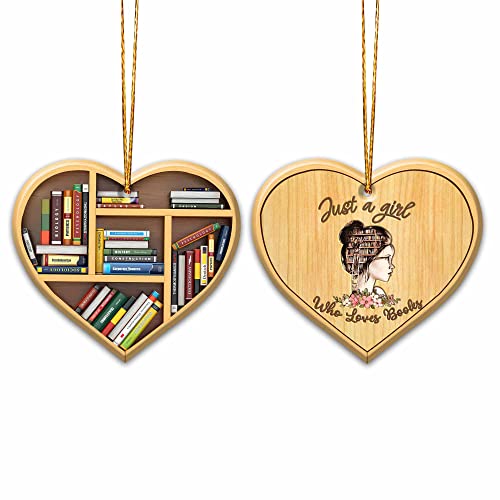 Personalized Book Lovers Heart Wood Ornament - Rustic Christmas Decor