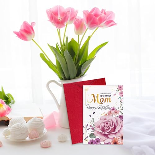 FLYAB Floral Birthday Card for Mom - Elegant Pink Rose Design
