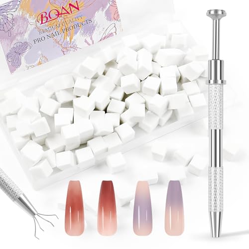 BQAN Nail Art Sponges 100Pcs with Grabbing Pen for Ombre & Aura Nails
