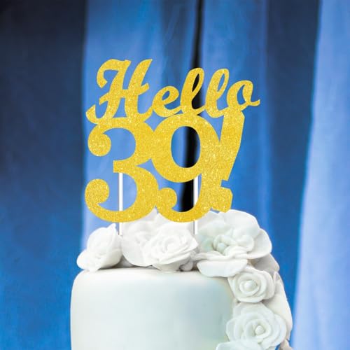 Hello 39 Cake Topper - Gold Glitter Birthday Decoration