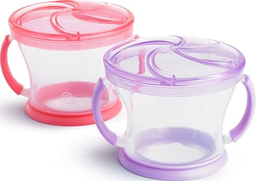 Munchkin Snack Catcher Toddler Snack Cup, Spill-Proof, 2-Pack, Pink/Purple
