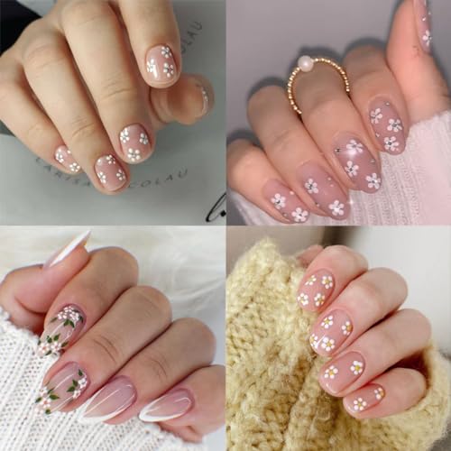White Flower Nail Stickers 30 Sheets 3D Self-Adhesive Floral Decals
